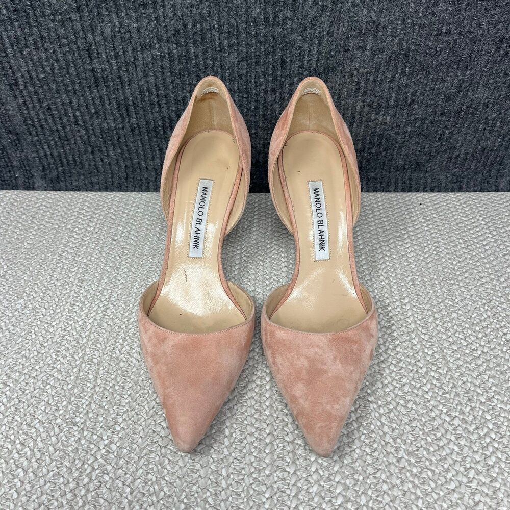 Manolo Blahnik Soft Suede D’Orsay Pumps Kitten Heels Pink Women’s 38.5 / US 8